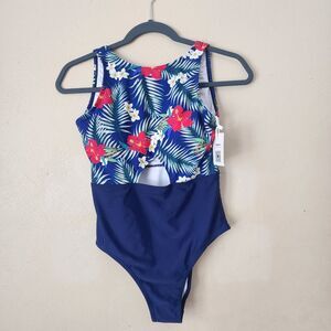 Cupshe Hi Neck Figure Flattering Tropical Hawaii Print One Piece Swimsuit S NWT